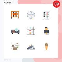 Set of 9 Vector Flat Colors on Grid for science laboratory management projector device Editable Vector Design Elements