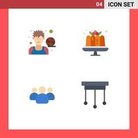 4 User Interface Flat Icon Pack of modern Signs and Symbols of athlete friends man dessert users Editable Vector Design Elements