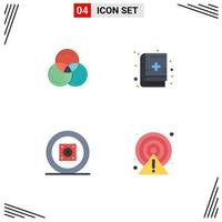 4 concepto de icono plano para sitios web móviles y aplicaciones rgb sound book boom box precaución elementos de diseño vectorial editables vector
