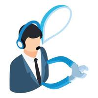 Technical service icon isometric vector. Operator with headset and wire cutters vector