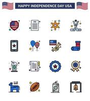 paquete de iconos de vector de stock de día americano 16 signos y símbolos de línea para celular estrella móvil américa deportes elementos de diseño de vector de día de estados unidos editables