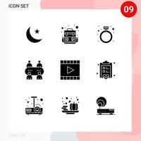 Set of 9 Modern UI Icons Symbols Signs for player media player present media poker Editable Vector Design Elements