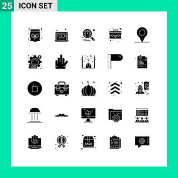 25 concepto de glifo sólido para sitios web móviles y aplicaciones análisis pin panel ubicación cartera elementos de diseño vectorial editables vector