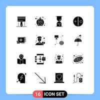 Modern Set of 16 Solid Glyphs Pictograph of achievement puncture business halloween costume Editable Vector Design Elements