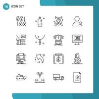 16 Universal Outlines Set for Web and Mobile Applications furniture home signal user basic Editable Vector Design Elements