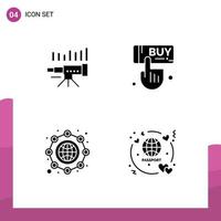 4 Universal Solid Glyphs Set for Web and Mobile Applications telescope click forecasting vision global Editable Vector Design Elements