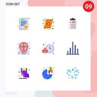 Mobile Interface Flat Color Set of 9 Pictograms of time web medical target map Editable Vector Design Elements