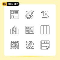 9 Universal Outlines Set for Web and Mobile Applications grid browser arrows blog office Editable Vector Design Elements