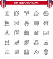 conjunto de 25 iconos del día de los ee.uu. símbolos americanos signos del día de la independencia para los elementos de diseño del vector del día de los ee.uu.