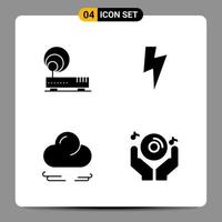 4 Black Icon Pack Glyph Symbols Signs for Responsive designs on white background. 4 Icons Set. vector