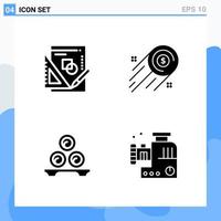 Modern 4 solid style icons. Glyph Symbols for general use. Creative Solid Icon Sign Isolated on White Background. 4 Icons Pack. vector