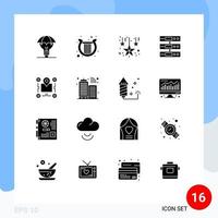 Set of 16 Vector Solid Glyphs on Grid for location cloud patrick storage server Editable Vector Design Elements