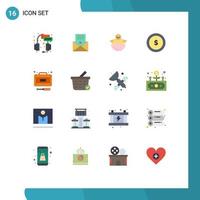 conjunto de 16 iconos de interfaz de usuario modernos signos de símbolos para financiar moneda reproductor de video negocio bebé paquete editable de elementos creativos de diseño de vectores