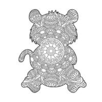 Cat Mandala Coloring Page for Adults Floral Animal Coloring Book Isolated on White Background Antistress Coloring Page Vector Illustration