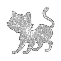 Cat Mandala Coloring Page for Adults Floral Animal Coloring Book Isolated on White Background Antistress Coloring Page Vector Illustration