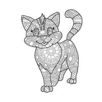 Cat Mandala Coloring Page for Adults Floral Animal Coloring Book Isolated on White Background Antistress Coloring Page Vector Illustration