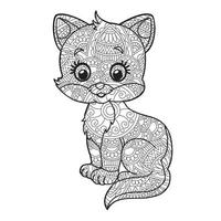 Cat Mandala Coloring Page for Adults Floral Animal Coloring Book Isolated on White Background Antistress Coloring Page Vector Illustration