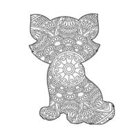 Cat Mandala Coloring Page for Adults Floral Animal Coloring Book Isolated on White Background Antistress Coloring Page Vector Illustration