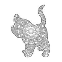 Cat Mandala Coloring Page for Adults Floral Animal Coloring Book Isolated on White Background Antistress Coloring Page Vector Illustration