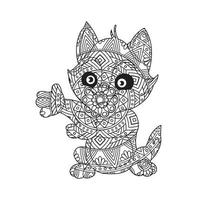 Cat Mandala Coloring Page for Adults Floral Animal Coloring Book Isolated on White Background Antistress Coloring Page Vector Illustration