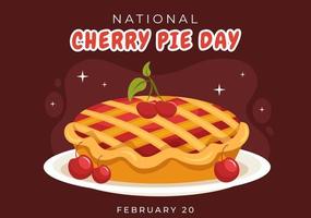 National Cherry Pie Day on February 20 with Food of Pastry Shells and Cherries Fillings in Flat Cartoon Hand Drawn Templates Illustration vector