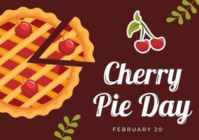 National Cherry Pie Day on February 20 with Food of Pastry Shells and Cherries Fillings in Flat Cartoon Hand Drawn Templates Illustration vector