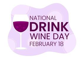 National Drink Wine Day on February 18 with Glass of Grapes and Bottle in Flat Style Cartoon Hand Drawn Background Templates Illustration vector