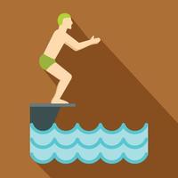 Man standing on springboard preparing to dive icon vector