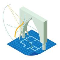 Arch project icon isometric vector. Realistic model figured arch on blue print vector