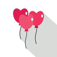 Pink balloons in shape of heart icon, flat style vector