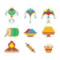 conjunto de iconos de elementos makar sankranti vector