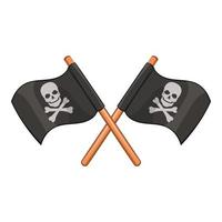 Crossed pirate flags icon, cartoon style vector