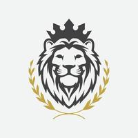 Plantilla de icono de logotipo de lujo de león, ilustración de diseño de logotipo de león elegante, cabeza de león con logotipo de corona, símbolo elegante de león vector