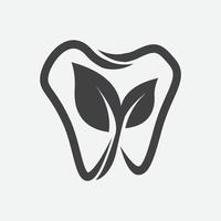 combinación de logotipo dental y de hoja, símbolo de icono dental y orgánico, plantilla de diseño de logotipo dental y orgánico única, icono de carbón dental verde vector