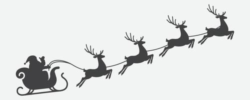 illustration of santa clause riding his sleigh pulled by reindeers. Vector Christmas element