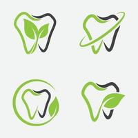 combinación de logotipo dental y de hoja, símbolo de icono dental y orgánico, plantilla de diseño de logotipo dental y orgánico única, icono de carbón dental verde vector