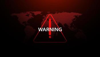 Abstract red warning symbol on world map background for warning disaster or cyber defense threat global warming crisis or war vector