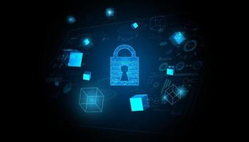 Abstract Padlock Cyber Security Blockchain Hack Prevention By blockchain, security, on blue background, futuristic vector