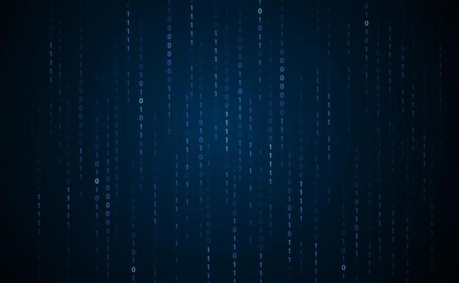 Abstract Binary Number System concept network internet circuit computer numbers 0 and 1 digital cryptography basic computer programming On a blue background, modern, futuristic.