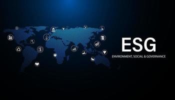 Abstract ESG with map icon concept sustainable corporate development Environment, Social, and Governance on a modern blue background. vector