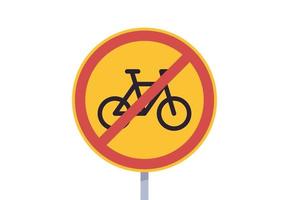 There is no bike cycle ban sign and no bicycle parking forbidden area, prohibited symbol isolated on white background flat vector illustration.