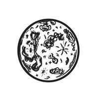 Moon hand drawn on white background. Grunge texture. Lunar design in doodle style. vector