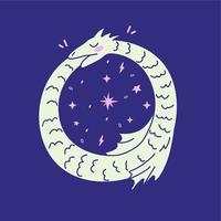 Cute kawaii snake Ouroboros eating its own tail. Space, stars. vector