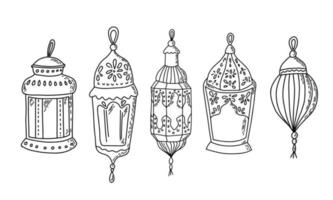 Set of hand drawn lanterns. Ramadan Kareem design elements. Vintage lanterns vector illustration.