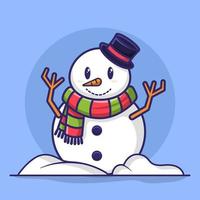 lindo personaje de muñeco de nieve en la pila de nieve. Feliz Navidad. ilustración vectorial de estilo plano. vector