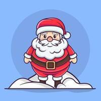 cute santa claus character is standing on the snow pile. happy merry christmas. flat style vector illustration.