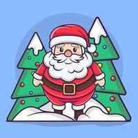 cute santa claus character is standing on the snow pile. happy merry christmas. flat style vector illustration.