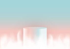 3D podium cylinder shape product display decoration smoke elements on blue and pink pastel background vector