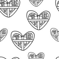 Seamless pattern Doodle box of chocolates in the shape of a heart vector