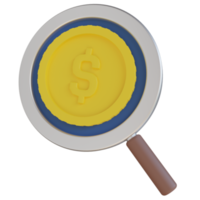 Dollar Coin Search 3D Render Icon png